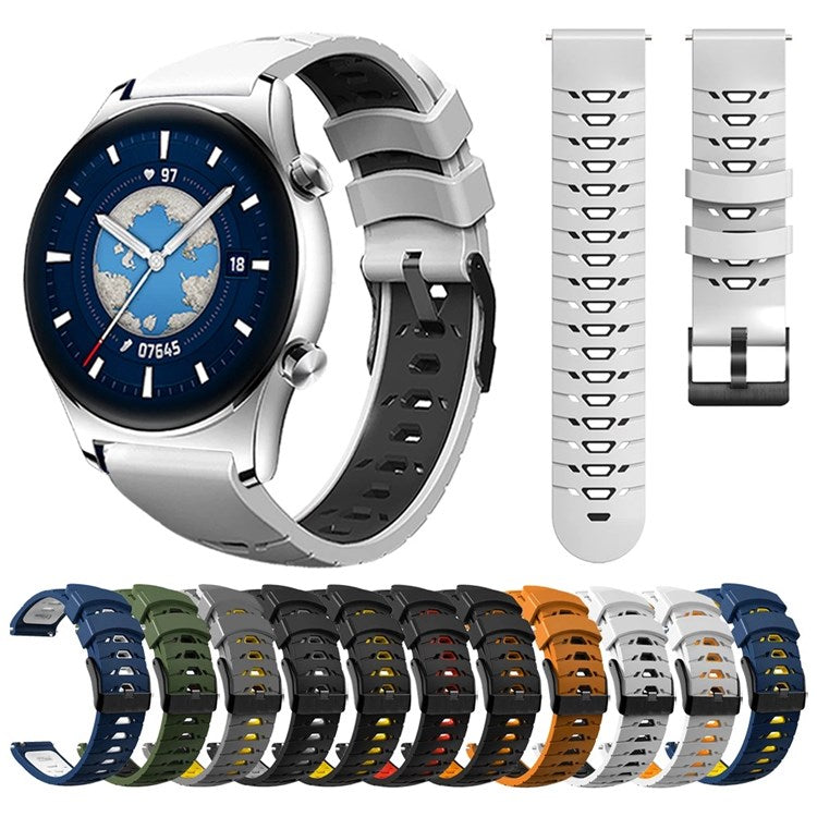 For Samsung Galaxy Watch4 40mm/44mm/Garmin Venu 2 Plus 20mm Silicone Watch Strap Dual Color Wrist Band with Trapezoid Three Row Holes - Midnight Blue/White