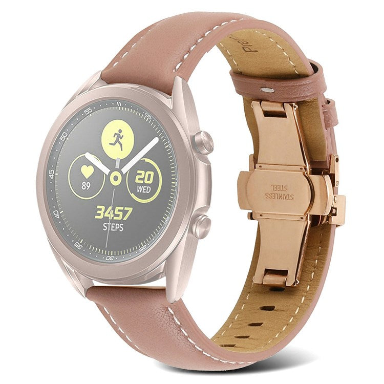 For Huawei Watch GT 3 Pro 46mm/Garmin Venu 2 22mm Stitching Line Genuine Leather Watch Band Strap Replacement - Deep Pink