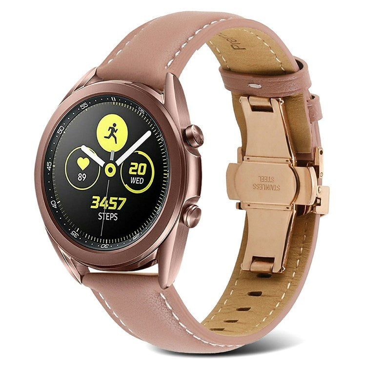 For Huawei Watch GT 3 Pro 46mm/Garmin Venu 2 22mm Stitching Line Genuine Leather Watch Band Strap Replacement - Deep Pink