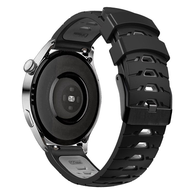 For Huawei Watch GT Runner/Garmin Venu 2/Vivoactive 4 Trapezoid Three Row Holes Watch Strap Dual Color Silicone Wrist Band - Black/Grey