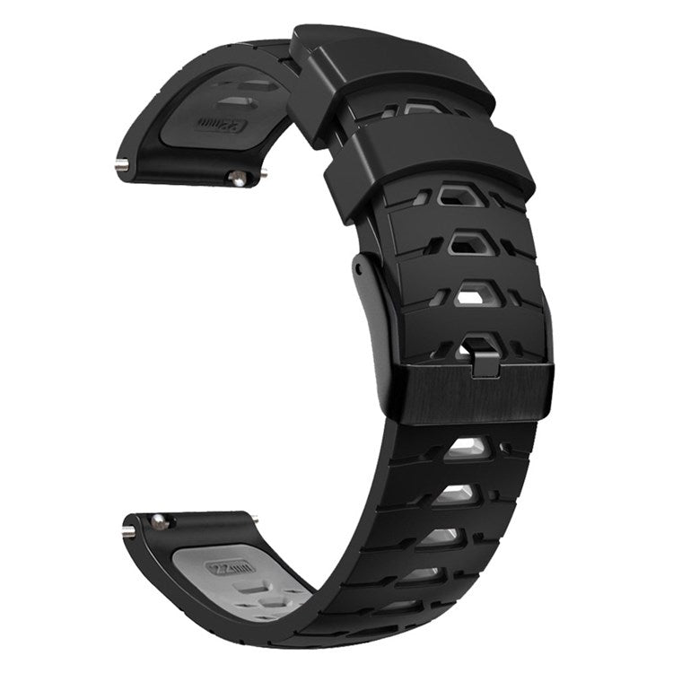 For Huawei Watch GT Runner/Garmin Venu 2/Vivoactive 4 Trapezoid Three Row Holes Watch Strap Dual Color Silicone Wrist Band - Black/Grey
