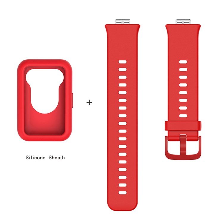 Silicone Watch Band for Huawei Watch Fit, Replacement Adjustable Wrist Strap + Anti-scratch Watch Case - Red