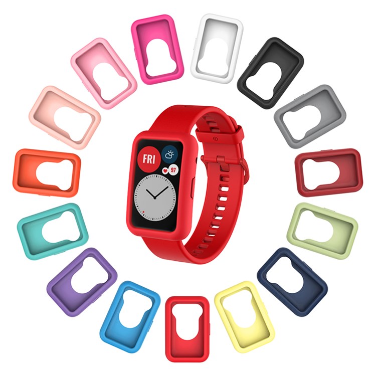 Silicone Watch Band for Huawei Watch Fit, Replacement Adjustable Wrist Strap + Anti-scratch Watch Case - Orange
