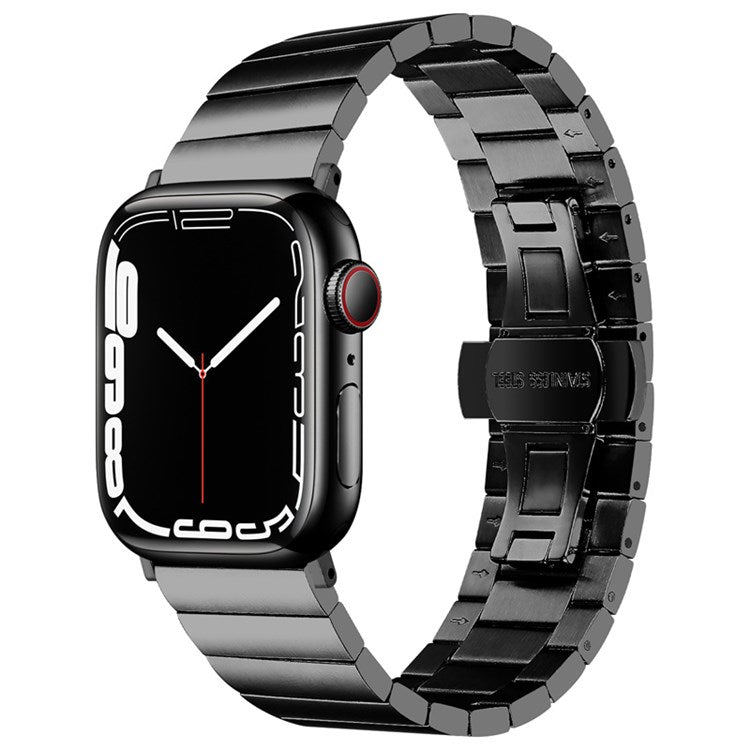 For Apple Watch Series 10 46mm / Ultra 2 Ultra 49mm / 9 8 7 45mm / SE (2023) SE (2022) SE 6 5 4 44mm / 3 2 1 42mm / Watch Ultra 49mm Buckle Design Stainless Steel Wrist Strap Smart Watch Band - Black