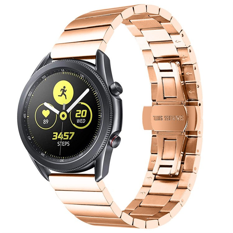For Samsung Gear S3 Classic/Galaxy Watch 46mm/Watch4 Classic 46mm, Watch Band Buckle Design Stainless Steel Strap - Rose Gold