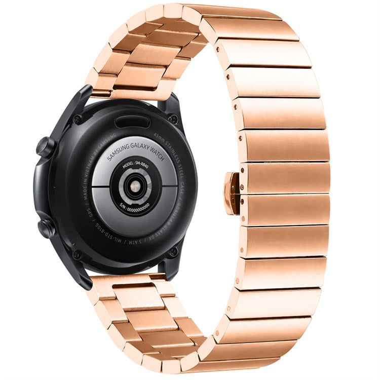 For Samsung Gear S3 Classic/Galaxy Watch 46mm/Watch4 Classic 46mm, Watch Band Buckle Design Stainless Steel Strap - Rose Gold