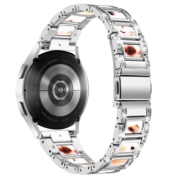 For Samsung Galaxy Watch4 Active 40mm/44mm/Watch4 Classic 42mm/46mm Stylish Rhinestone Decor Stainless Steel Resin Watch Band Wrist Strap - Silver/Nougat Pattern