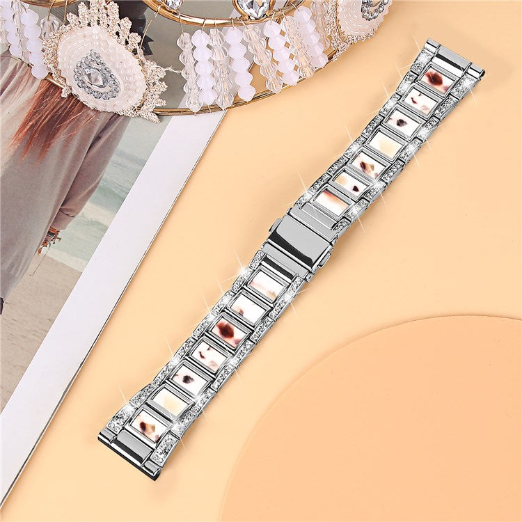 For Samsung Galaxy Watch4 Active 40mm/44mm/Watch4 Classic 42mm/46mm Stylish Rhinestone Decor Stainless Steel Resin Watch Band Wrist Strap - Silver/Nougat Pattern