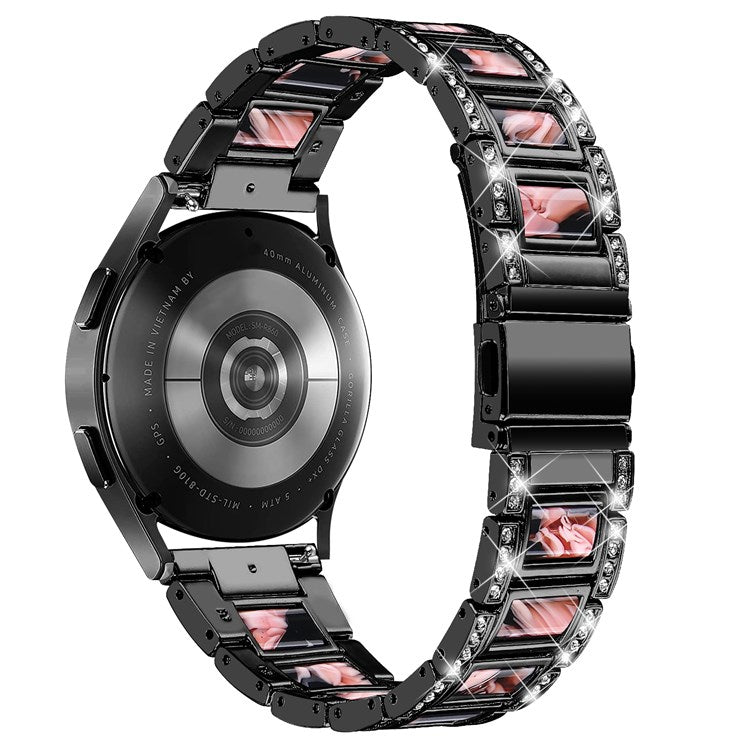 For Samsung Galaxy Watch4 Active 40mm/44mm/Watch4 Classic 42mm/46mm Stainless Steel Resin Watch Band Wrist Strap with Rhinestone Decor - Black/Black Pink Mix