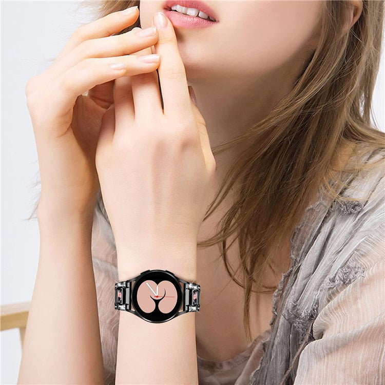 For Samsung Galaxy Watch4 Active 40mm/44mm/Watch4 Classic 42mm/46mm Stainless Steel Resin Watch Band Wrist Strap with Rhinestone Decor - Black/Black Pink Mix