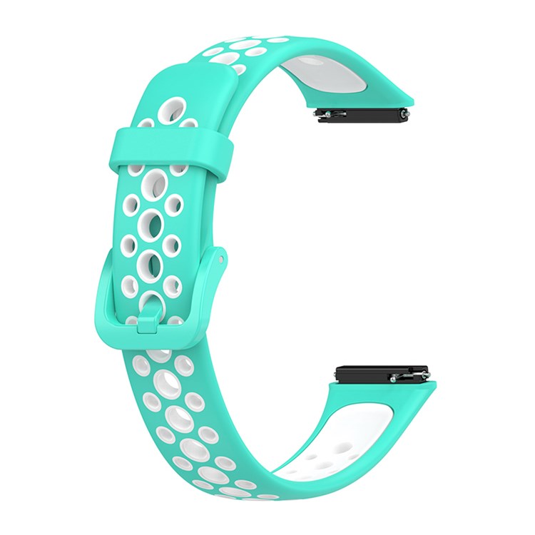 Dual Color Watch Band for Huawei Band 7, Pin Buckle Soft TPU Wrist Strap Replacement - Cyan/White