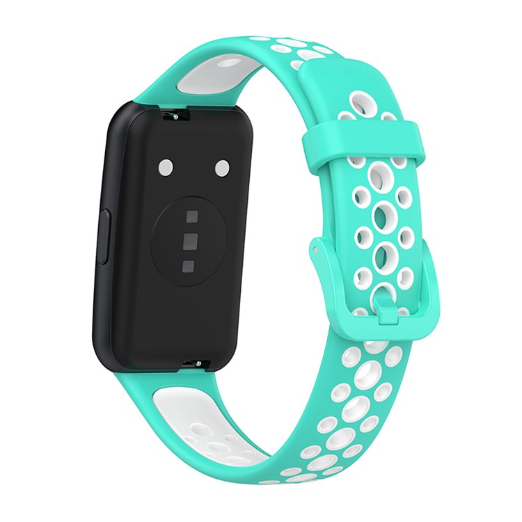 Dual Color Watch Band for Huawei Band 7, Pin Buckle Soft TPU Wrist Strap Replacement - Cyan/White
