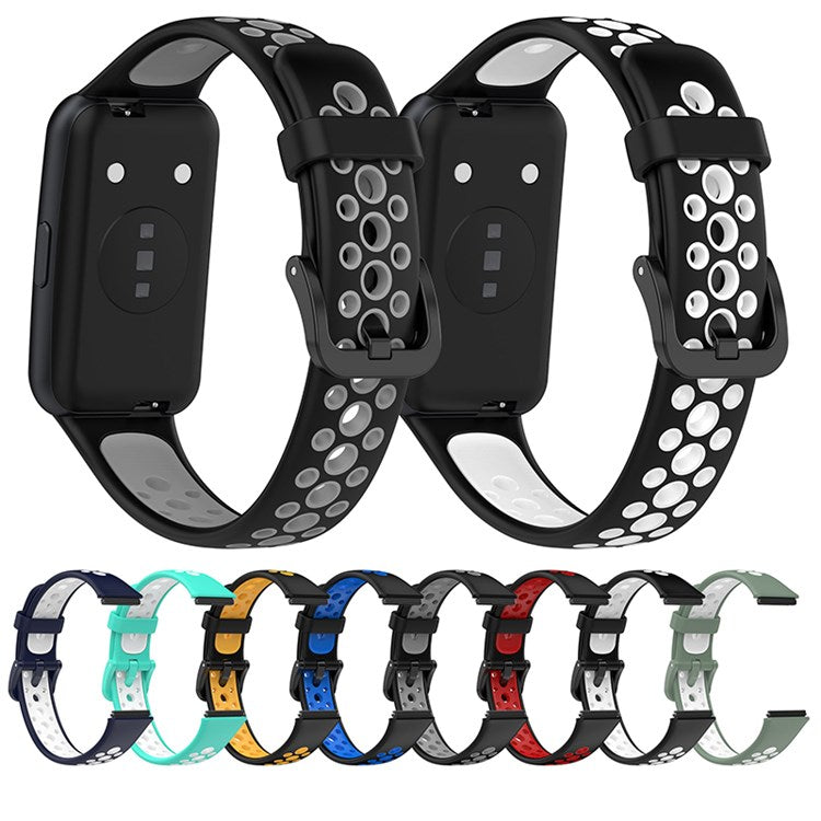 Dual Color Watch Band for Huawei Band 7, Pin Buckle Soft TPU Wrist Strap Replacement - Cyan/White