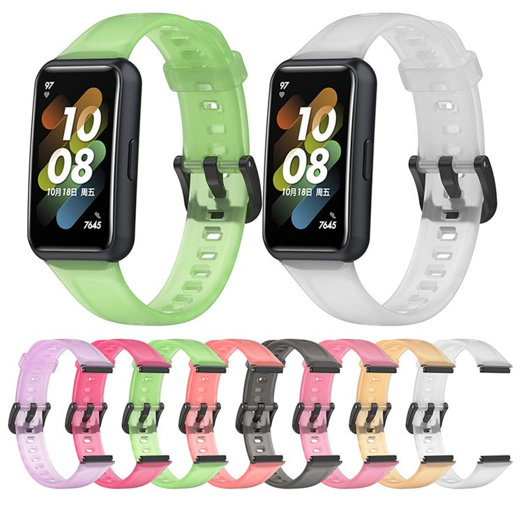 Translucent Smart Watch Band for Huawei Band 7, Soft Silicone Adjustable Wrist Strap Replacement - Transparent Purple