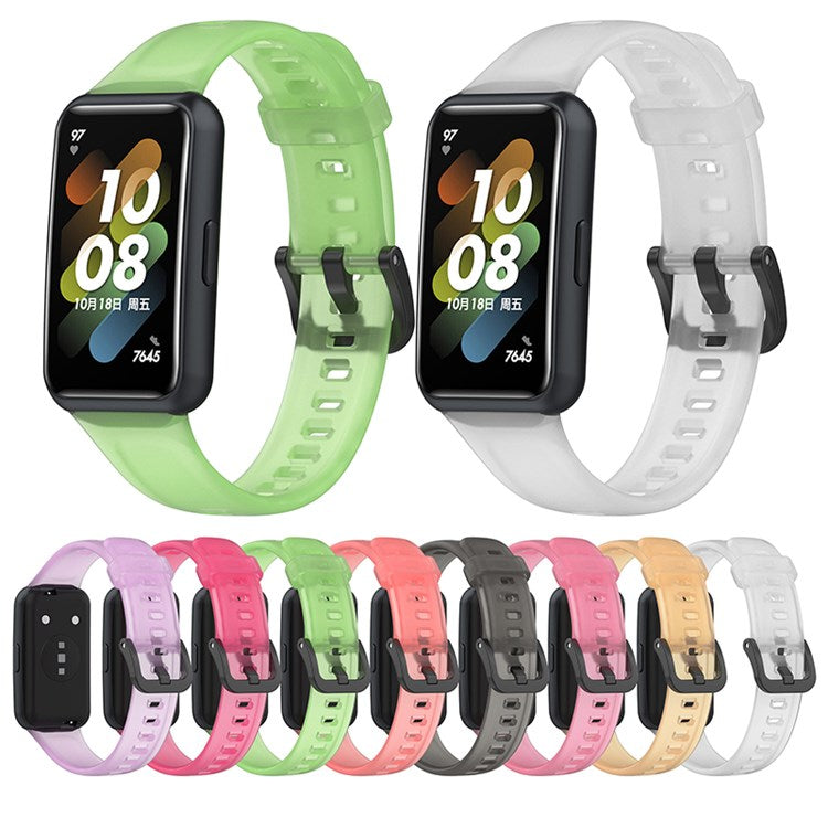 Translucent Smart Watch Band for Huawei Band 7, Soft Silicone Adjustable Wrist Strap Replacement - Transparent Purple