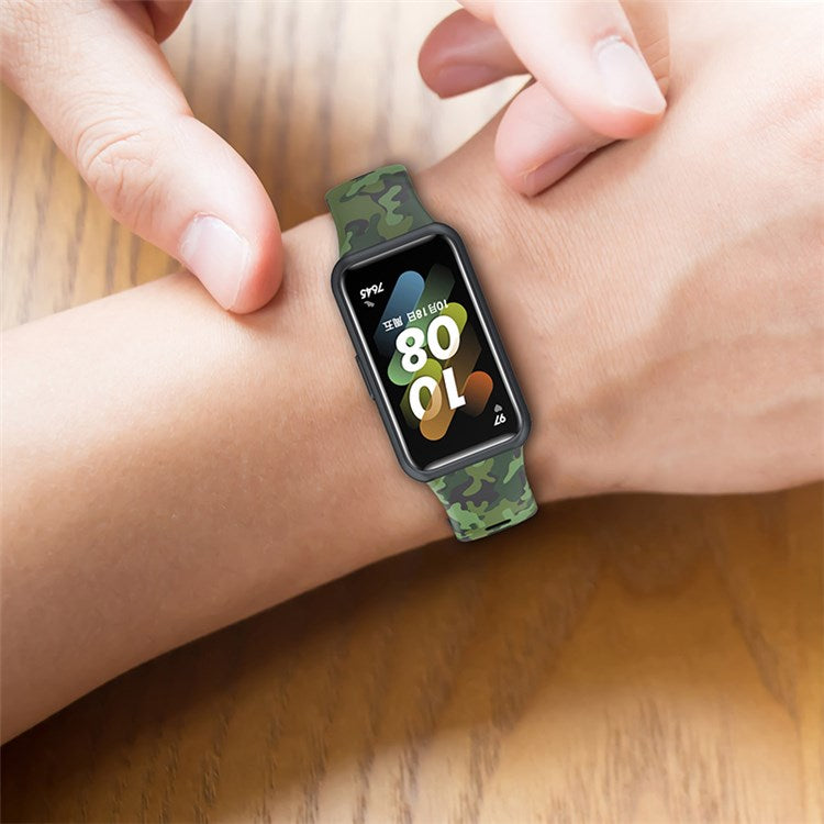 Pattern Printing Watch Strap for Huawei Band 7, Adjustable TPU Wrist Band Replacement Bracelet - Lion Dance