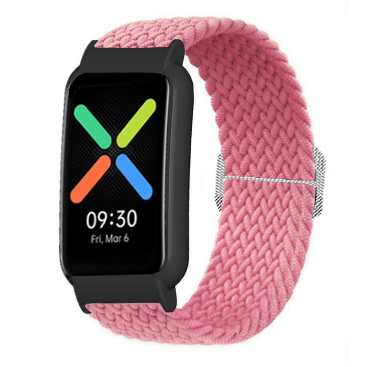 Nylon Knitted Elastic Watch Band for Oppo Watch Free, Replacement Wrist Strap with Watch Case - Pink/Black