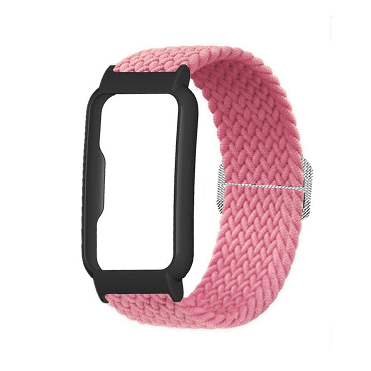 Nylon Knitted Elastic Watch Band for Oppo Watch Free, Replacement Wrist Strap with Watch Case - Pink/Black