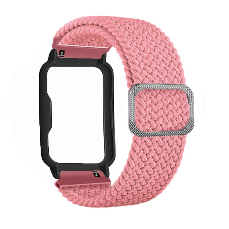 Nylon Knitted Elastic Watch Band for Oppo Watch Free, Replacement Wrist Strap with Watch Case - Pink/Black