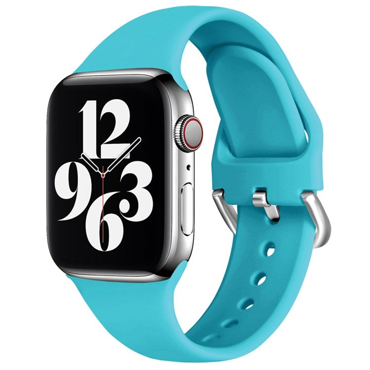 For Apple Watch Series 10 46mm / Ultra 2 Ultra 49mm / 9 8 7 45mm / SE (2023) SE (2022) SE 6 5 4 44mm / 3 2 1 42mm Adjustable Silicone Watch Band Replacement Strap with Silver Buckle - Green