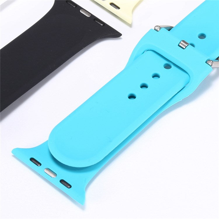 For Apple Watch Series 10 46mm / Ultra 2 Ultra 49mm / 9 8 7 45mm / SE (2023) SE (2022) SE 6 5 4 44mm / 3 2 1 42mm Adjustable Silicone Watch Band Replacement Strap with Silver Buckle - Green