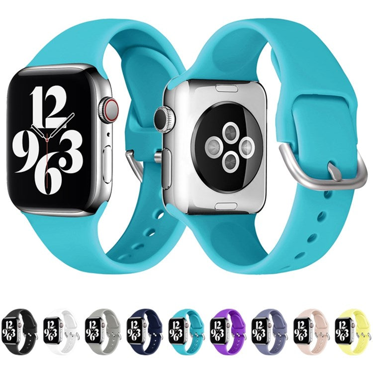 For Apple Watch Series 10 46mm / Ultra 2 Ultra 49mm / 9 8 7 45mm / SE (2023) SE (2022) SE 6 5 4 44mm / 3 2 1 42mm Adjustable Silicone Watch Band Replacement Strap with Silver Buckle - Green