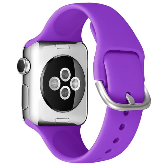 For Apple Watch Series 10 42mm / 9 8 7 41mm / 6 5 4 SE SE (2022) SE (2023) 40mm / 3 2 1 38mm Soft Silicone Watch Band Adjustable Wrist Strap with Silver Pin Buckle - Purple