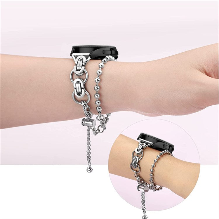For Samsung Galaxy Watch4 Active 40mm 44mm/Watch4 Classic 46mm 42mm Anti-scratch Stainless Steel Bead Decor Dual Circle Watch Band Bracelet Durable Wristband Strap - Silver