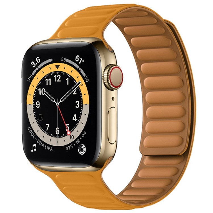 For Apple Watch Series 10 42mm / 9 8 7 41mm / 6 5 4 SE SE (2022) SE (2023) 40mm / 3 2 1 38mm Dual Color Silicone Watch Strap Magnetic Adjustable Wrist Band - Yellow