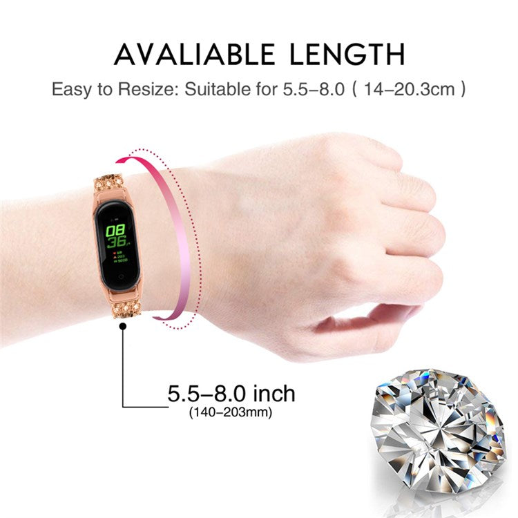 For Xiaomi Mi Band 7 Rhinestones Decor Replacement Strap Stainless Steel Round Beads Smart Watch Wristband - Rose Gold