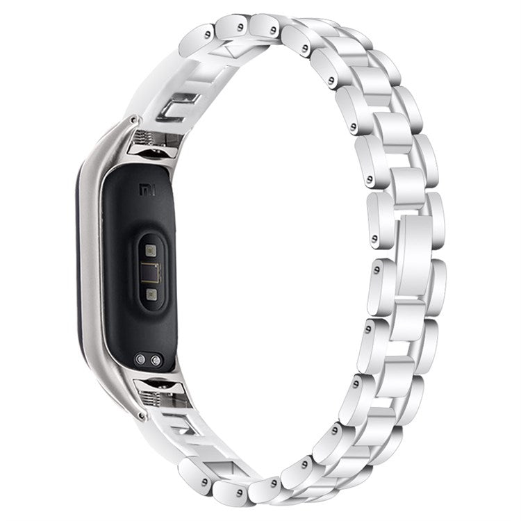 For Xiaomi Mi Band 7 G Letter Rhinestones Decor Stainless Steel Watch Strap Replacement Wrist Band - Silver