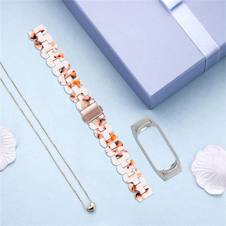 For Xiaomi Mi Band 7 Oval Resin Watchband Stainless Steel Buckle Strap Replacement - Nougat Pattern