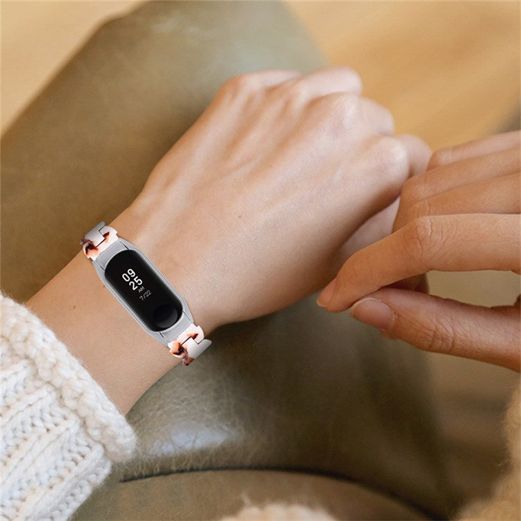 For Xiaomi Mi Band 7 Oval Resin Watchband Stainless Steel Buckle Strap Replacement - Nougat Pattern