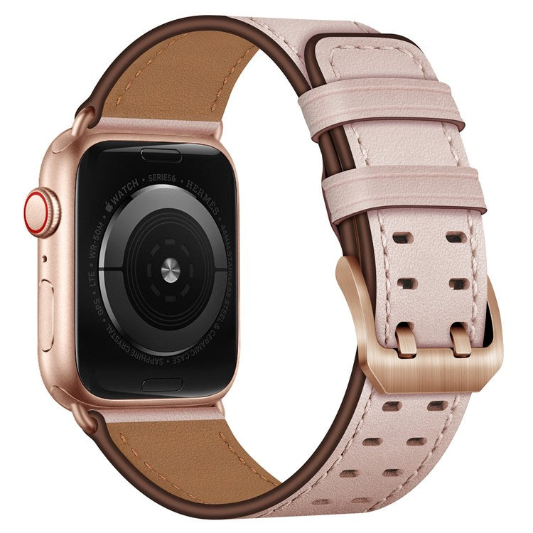 For Apple Watch Series 10 46mm / Ultra 2 Ultra 49mm / 9 8 7 45mm / SE (2023) SE (2022) SE 6 5 4 44mm / 3 2 1 42mm Genuine Leather Watch Band Quick Release Strap Replacement - Pink