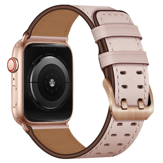 For Apple Watch Series 10 46mm / Ultra 2 Ultra 49mm / 9 8 7 45mm / SE (2023) SE (2022) SE 6 5 4 44mm / 3 2 1 42mm Genuine Leather Watch Band Quick Release Strap Replacement - Pink