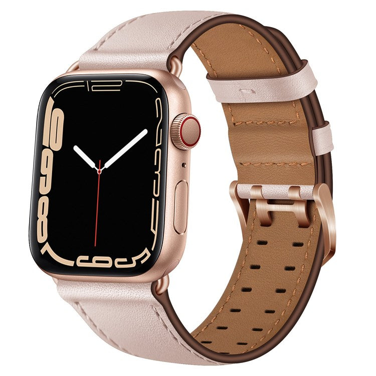 For Apple Watch Series 10 46mm / Ultra 2 Ultra 49mm / 9 8 7 45mm / SE (2023) SE (2022) SE 6 5 4 44mm / 3 2 1 42mm Genuine Leather Watch Band Quick Release Strap Replacement - Pink