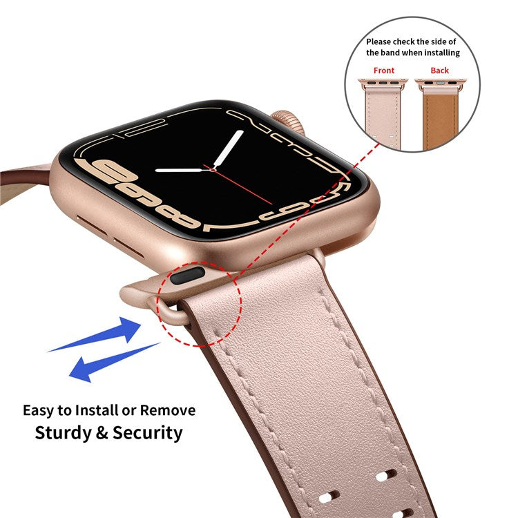 For Apple Watch Series 10 46mm / Ultra 2 Ultra 49mm / 9 8 7 45mm / SE (2023) SE (2022) SE 6 5 4 44mm / 3 2 1 42mm Genuine Leather Watch Band Quick Release Strap Replacement - Pink