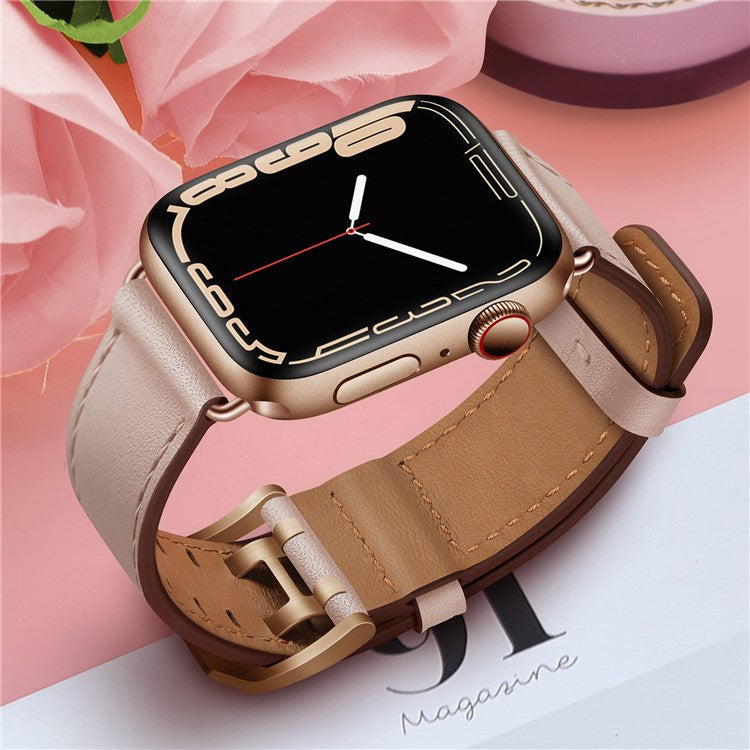 For Apple Watch Series 10 46mm / Ultra 2 Ultra 49mm / 9 8 7 45mm / SE (2023) SE (2022) SE 6 5 4 44mm / 3 2 1 42mm Genuine Leather Watch Band Quick Release Strap Replacement - Pink