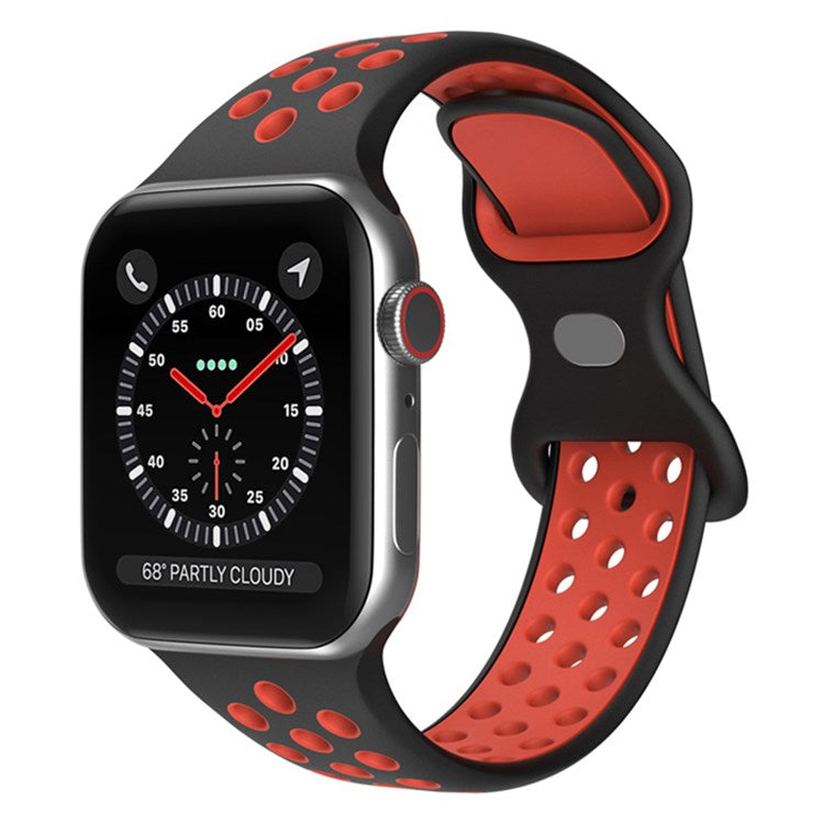 For Apple Watch Series 10 46mm / Ultra 2 Ultra 49mm / 9 8 7 45mm / SE (2023) SE (2022) SE 6 5 4 44mm / 3 2 1 42mm Watch Band, Size: S / M - Black / Red