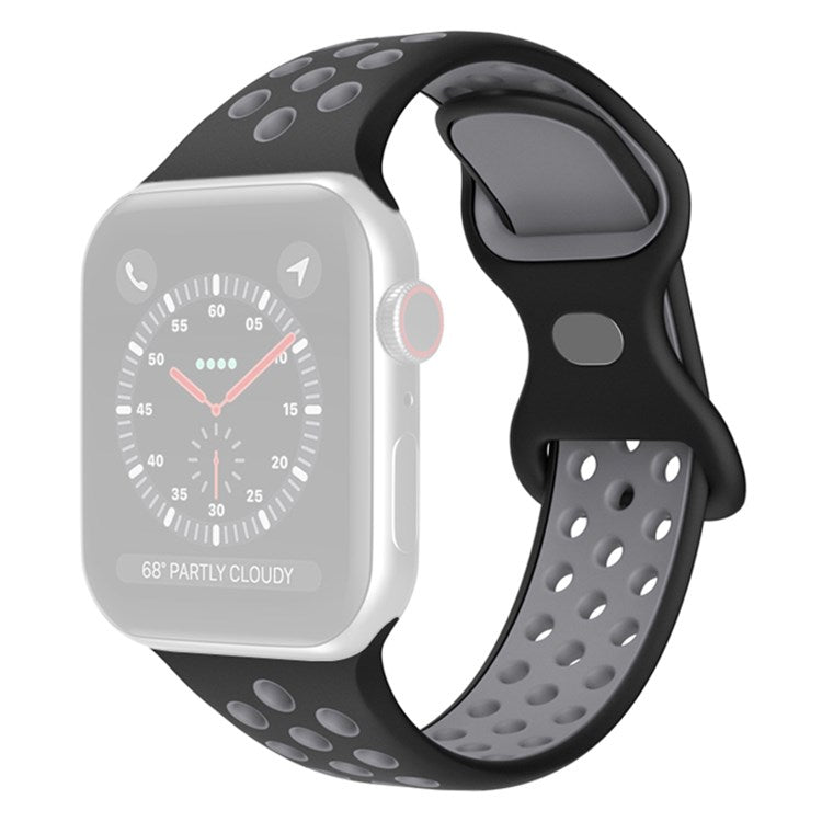 For Apple Watch Series 10 42mm / 9 8 7 41mm / 6 5 4 SE SE (2022) SE (2023) 40mm / 3 2 1 38mm Silicone Watch Band Dual Color, Size: S / M - Black / Gray
