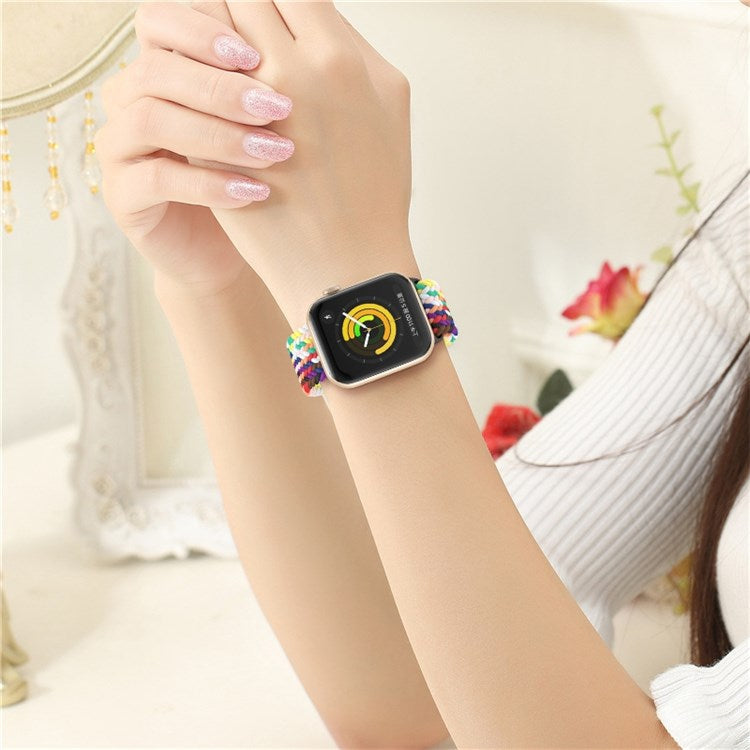 For Apple Watch Series 10 46mm / Ultra 2 Ultra 49mm / 9 8 7 45mm / SE (2023) SE (2022) SE 6 5 4 44mm / 3 2 1 42mm Nylon Braided Smart Watch Strap Replacement Wrist Band - Black Grey