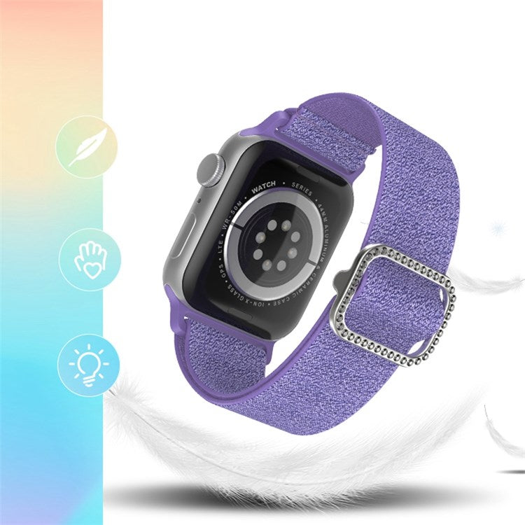 For Apple Watch Series 10 42mm / 9 8 7 41mm / 6 5 4 SE SE (2022) SE (2023) 40mm / 3 2 1 38mm Stitching Watch Strap Glitter Nylon Wrist Band with Rhinestone Decor Buckle - Pink