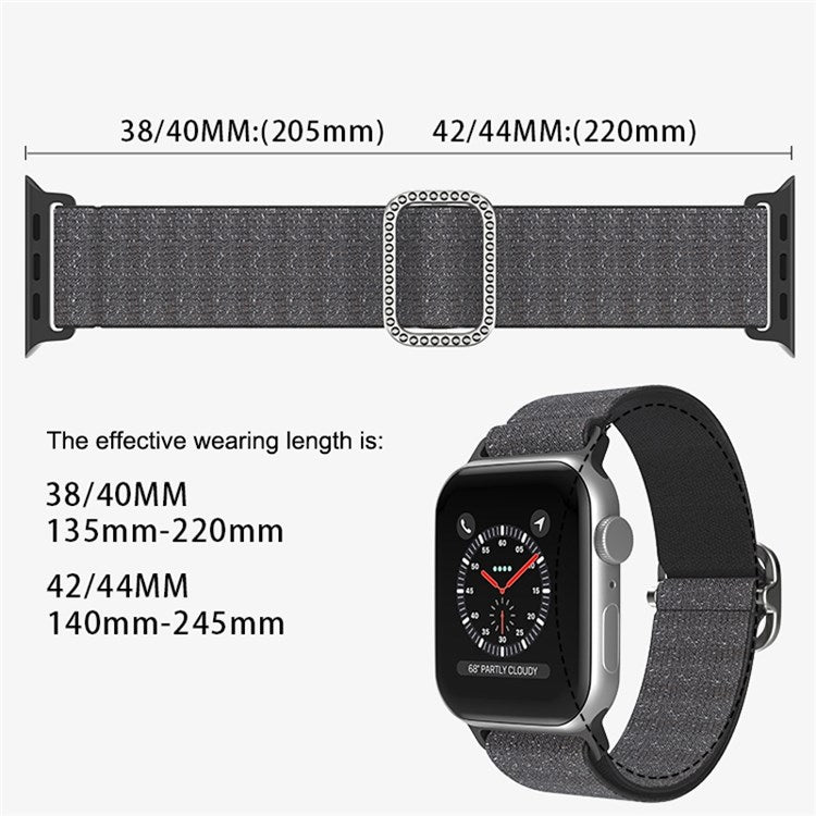 For Apple Watch Series 10 42mm / 9 8 7 41mm / 6 5 4 SE SE (2022) SE (2023) 40mm / 3 2 1 38mm Stitching Watch Strap Glitter Nylon Wrist Band with Rhinestone Decor Buckle - Pink
