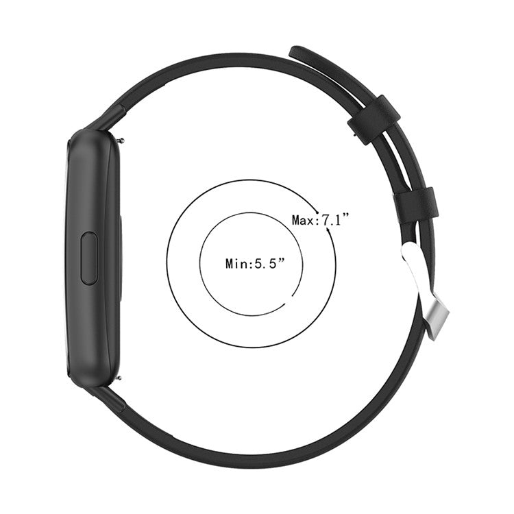 For Huawei Band 7 Genuine Leather Watch Band Replacement Strap with Metal Silver Buckle - Red