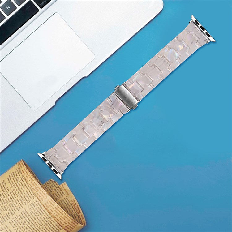 For Apple Watch Series 10 42mm / 9 8 7 41mm / 6 5 4 SE SE (2022) SE (2023) 40mm / 3 2 1 38mm Resin Band Stainless Steel Buckle Replacement Watch Strap - Shell White