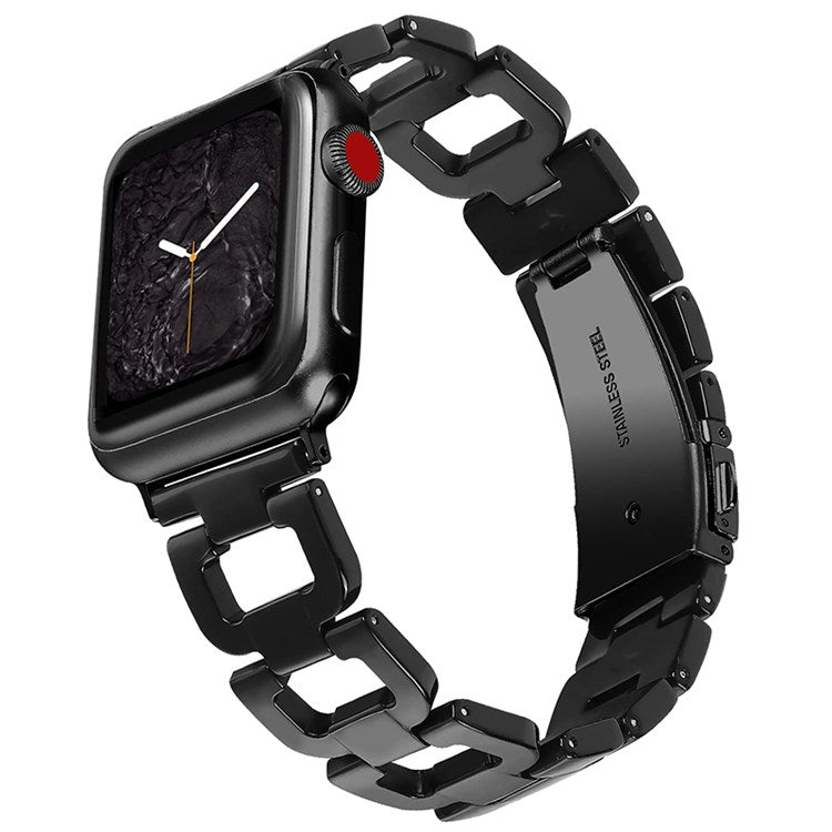 For Apple Watch Series 10 46mm / Ultra 2 Ultra 49mm / 9 8 7 45mm / SE (2023) SE (2022) SE 6 5 4 44mm / 3 2 1 42mm Resin D Shape Design Smart Watch Band with Stainless Steel Buckle - Black