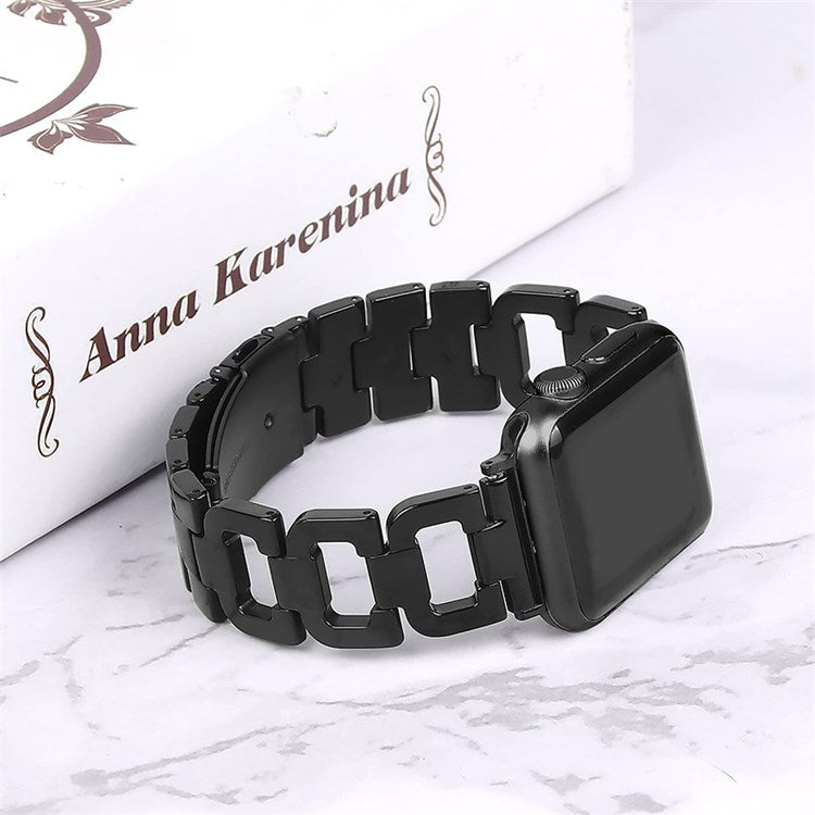 For Apple Watch Series 10 46mm / Ultra 2 Ultra 49mm / 9 8 7 45mm / SE (2023) SE (2022) SE 6 5 4 44mm / 3 2 1 42mm Resin D Shape Design Smart Watch Band with Stainless Steel Buckle - Black