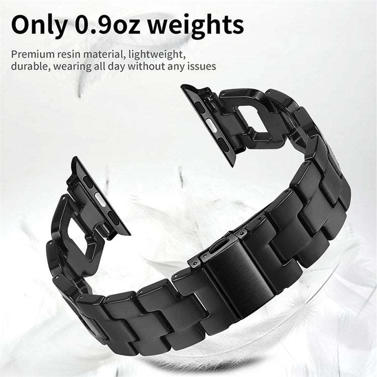 For Apple Watch Series 10 46mm / Ultra 2 Ultra 49mm / 9 8 7 45mm / SE (2023) SE (2022) SE 6 5 4 44mm / 3 2 1 42mm Resin D Shape Design Smart Watch Band with Stainless Steel Buckle - Black