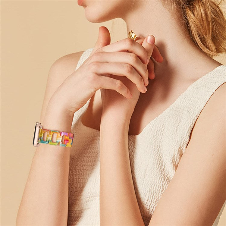 For Apple Watch Series 10 42mm / 9 8 7 41mm / 6 5 4 SE SE (2022) SE (2023) 40mm / 3 2 1 38mm Resin Smart Watch Strap D Shape Design Wristband with Stainless Steel Buckle - Rainbow