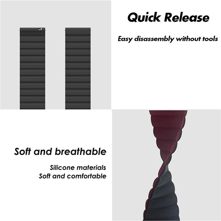 For Haylou LS02 / RS4 / RS4 Plus / Huawei Watch GT 3 Pro 43mm, Silicone Watchband 20mm Universal Magnetic Watch Strap - Grey / Wine Red